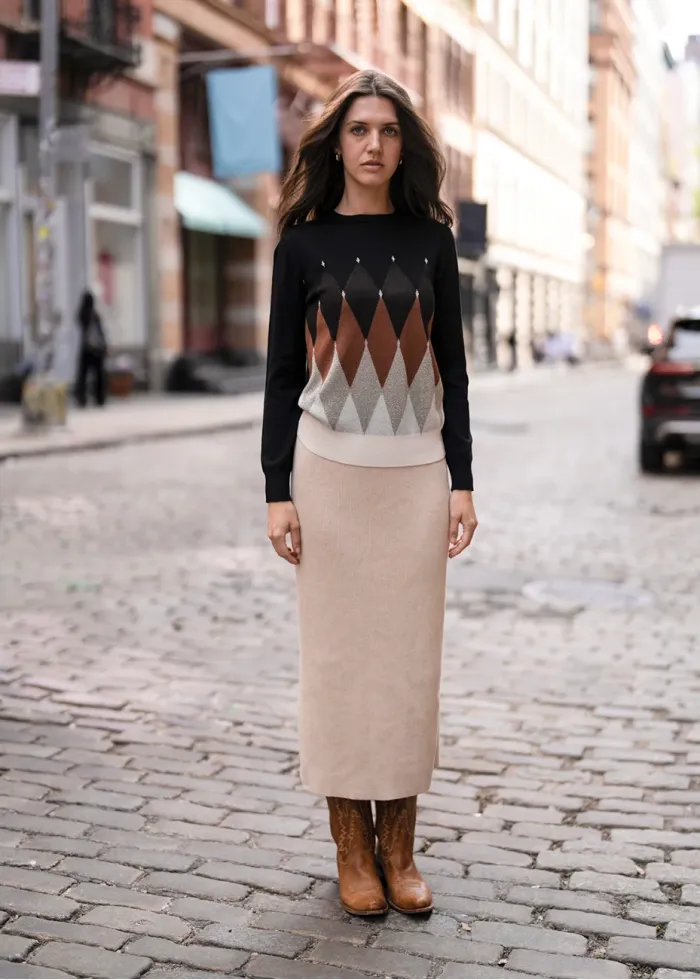 Oatmeal Ribbed Knit Skirt