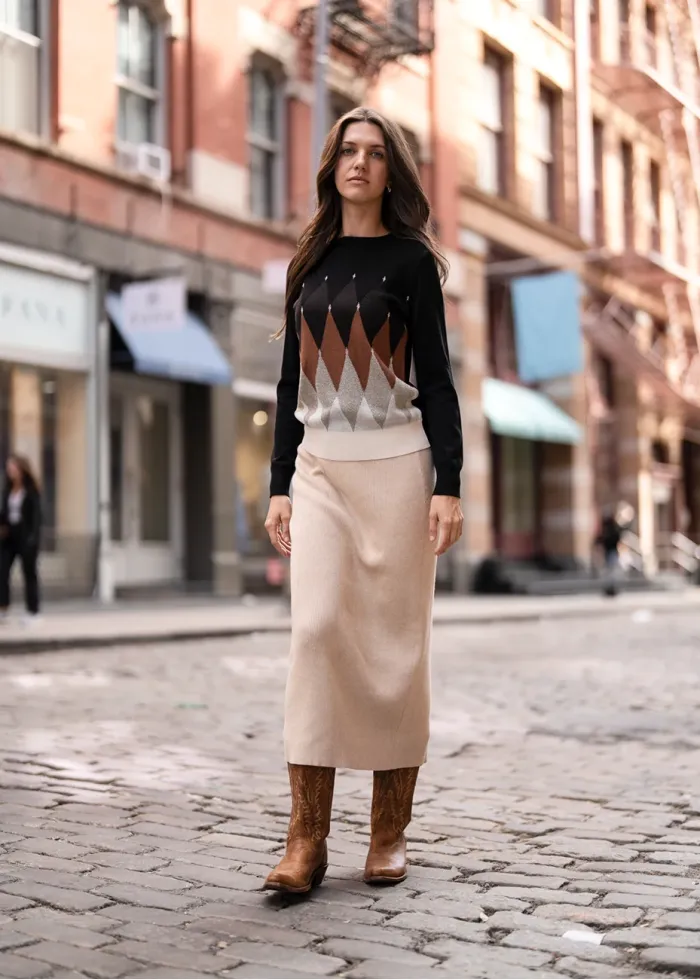 Oatmeal Ribbed Knit Skirt