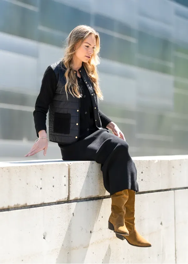 Black Knit Set with Quilted Layer Outfit