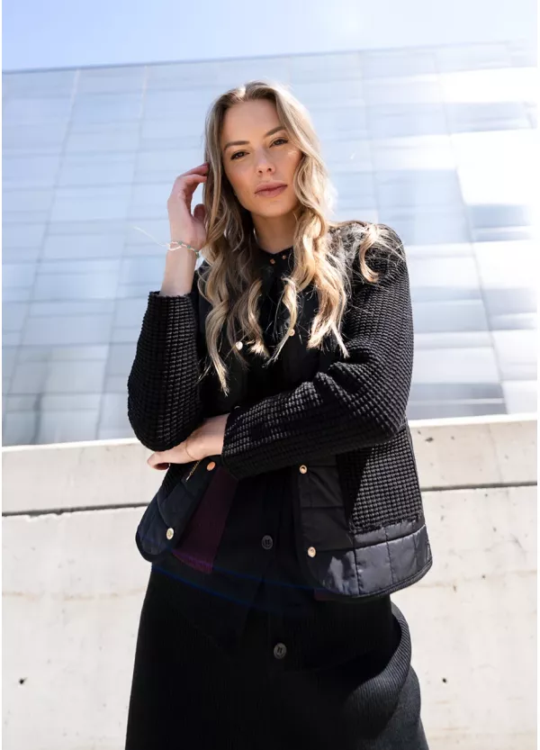 Black Knit Set with Quilted Layer Outfit