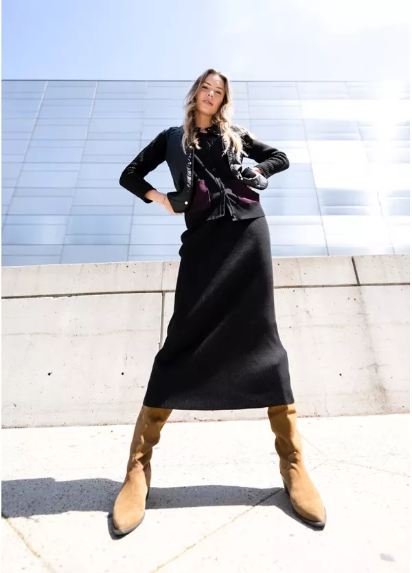 Black Knit Set with Quilted Layer Outfit