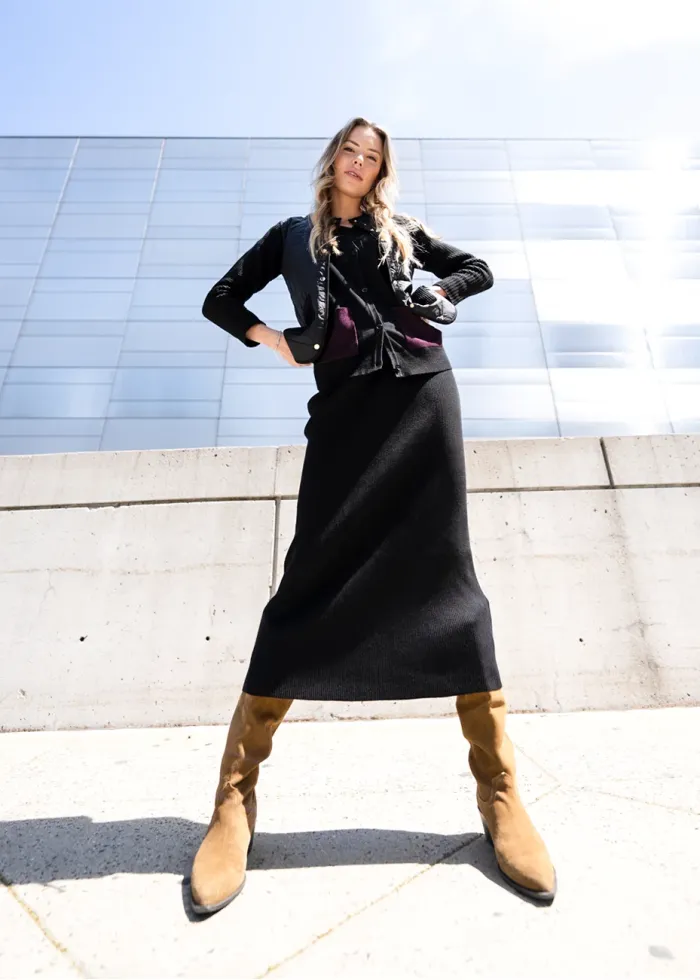 Black Knit Set with Quilted Layer Outfit