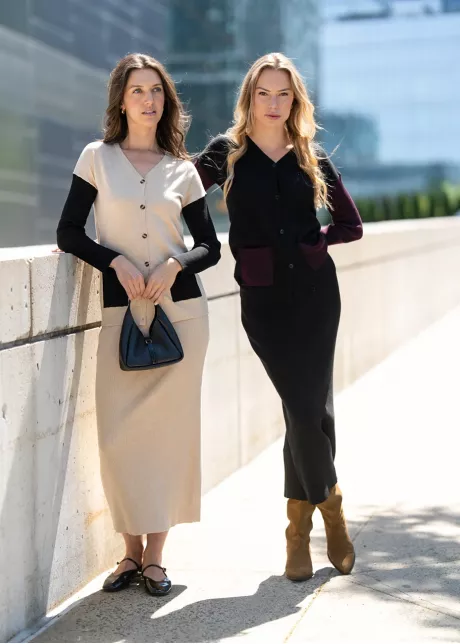 Oatmeal and Black Knit Cardigan & Skirt Set