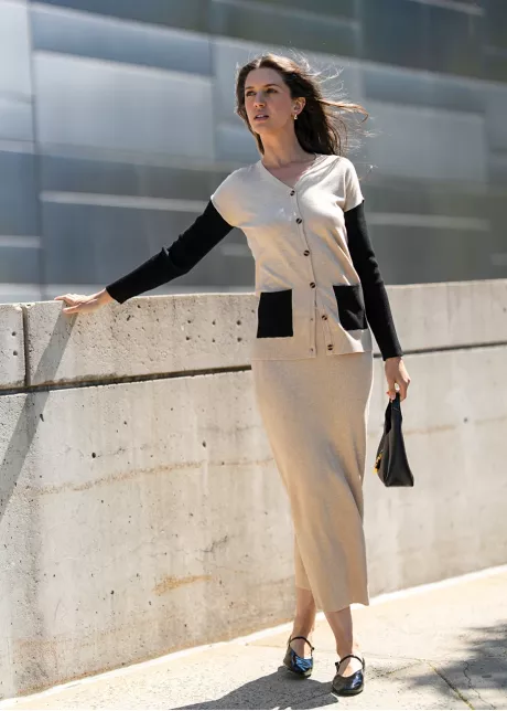 Oatmeal and Black Knit Cardigan & Skirt Set