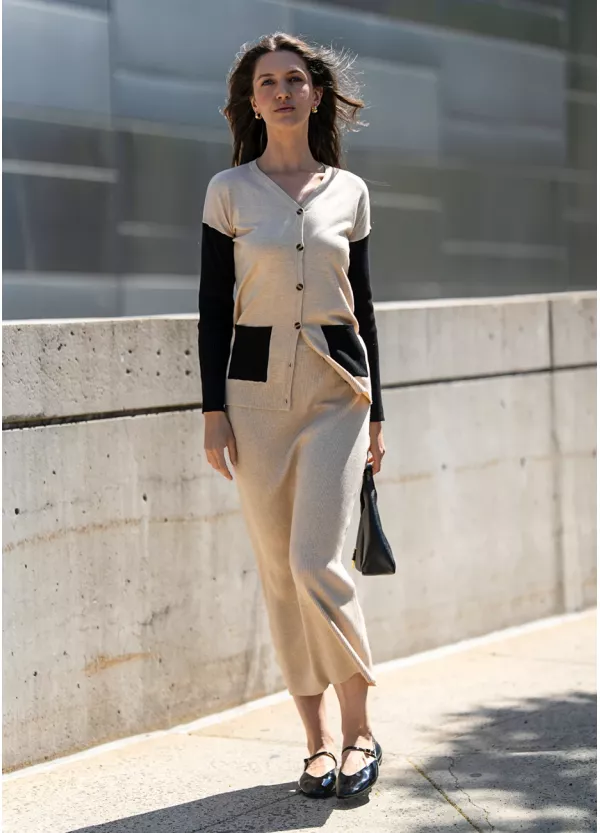 Oatmeal and Black Knit Cardigan & Skirt Set