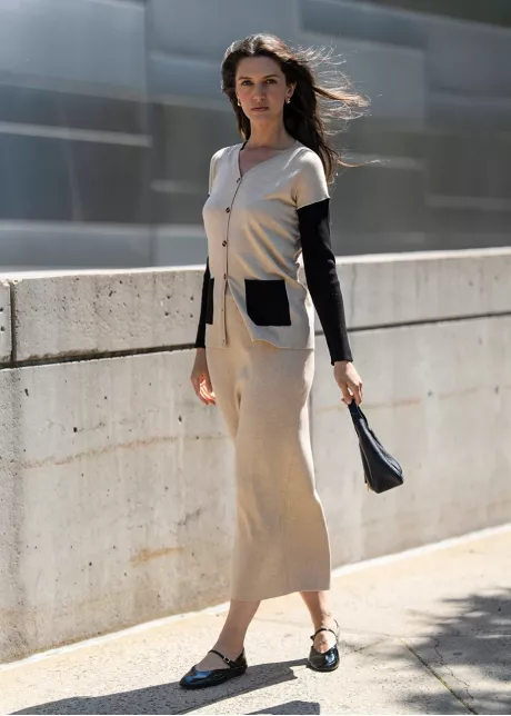 Oatmeal and Black Knit Cardigan & Skirt Set