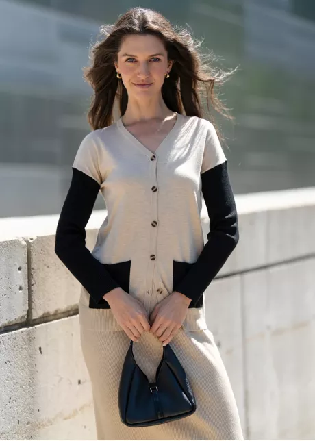 Oatmeal and Black Knit Cardigan & Skirt Set