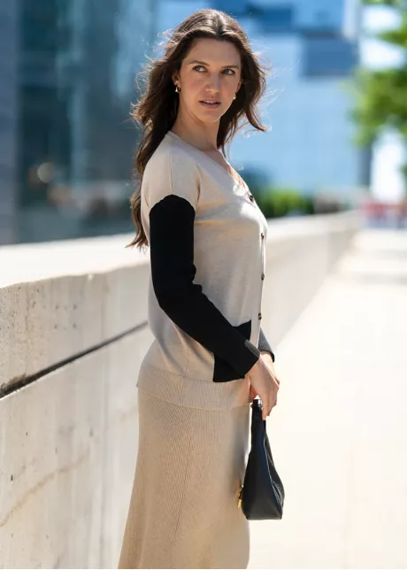 Oatmeal and Black Knit Cardigan & Skirt Set
