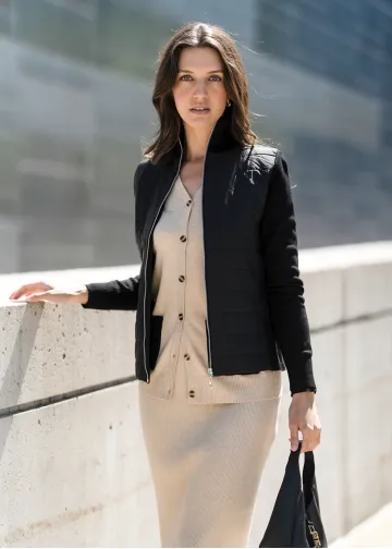 Oatmeal Knit Set & Black Bomber Outfit