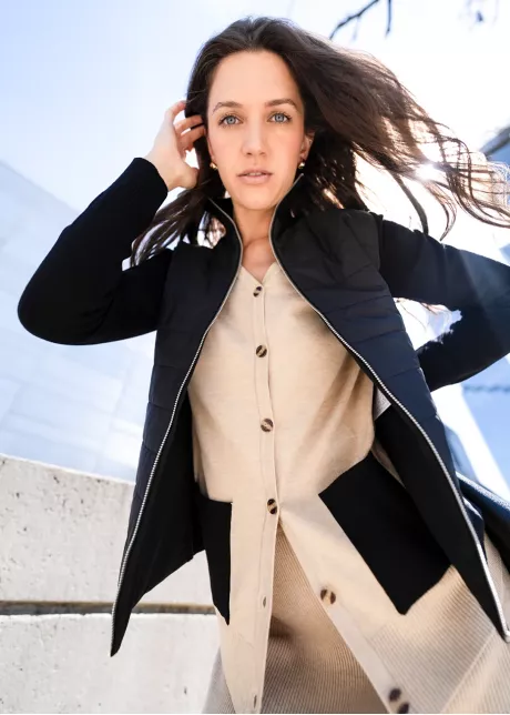 Oatmeal Knit Set & Black Bomber Outfit