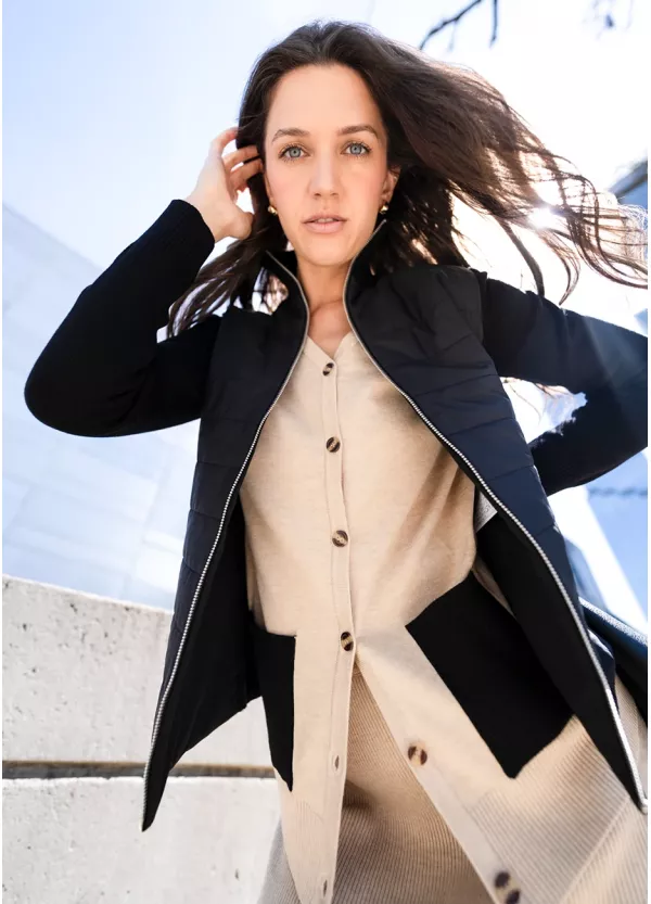 Oatmeal Knit Set & Black Bomber Outfit