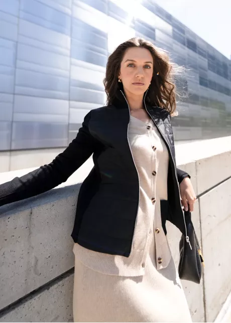 Oatmeal Knit Set & Black Bomber Outfit