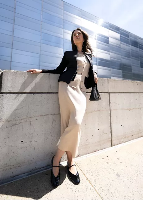 Oatmeal Knit Set & Black Bomber Outfit