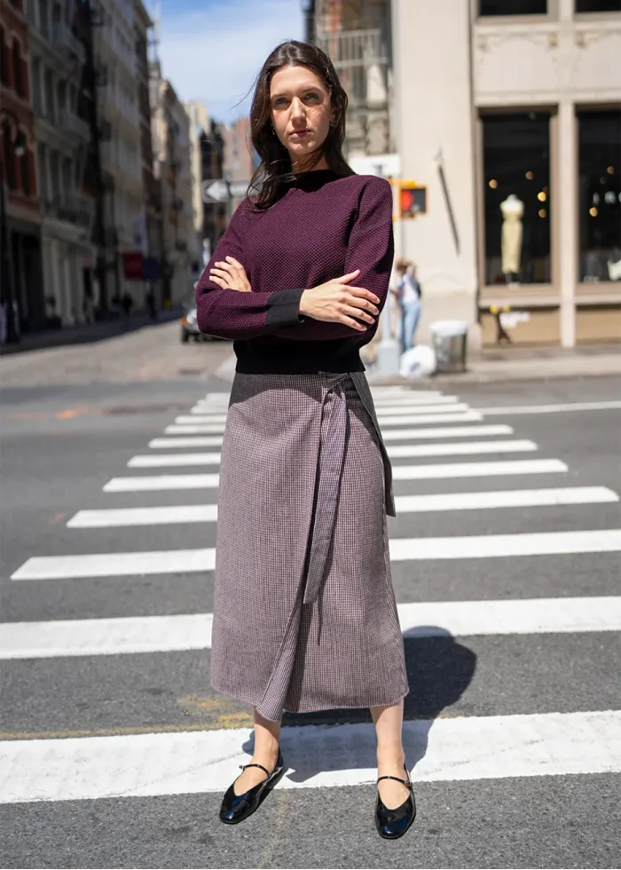 Burgundy Sweater & Wrap Midi Skirt Outfit