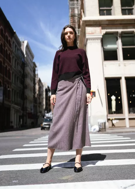 Burgundy Sweater & Wrap Midi Skirt Outfit