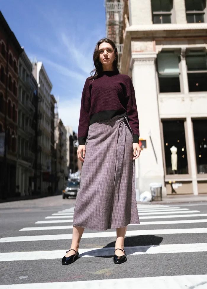 Burgundy Sweater & Wrap Midi Skirt Outfit