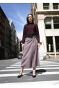 Burgundy Houndstooth Wrap Skirt with Bow