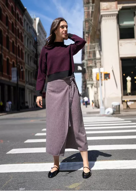 Burgundy Sweater & Wrap Midi Skirt Outfit