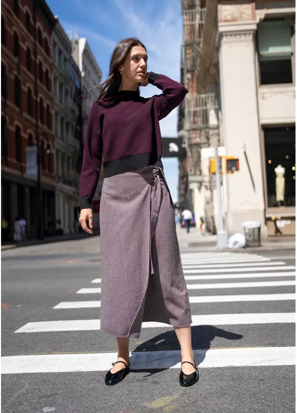 Burgundy Sweater & Wrap Midi Skirt Outfit