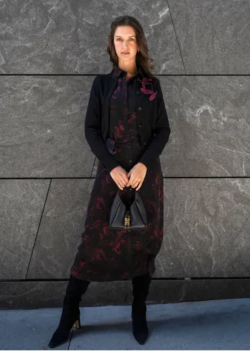 Black Layered Outfit with Printed Midi Dress