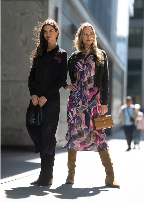 Black Layered Outfit with Printed Midi Dress