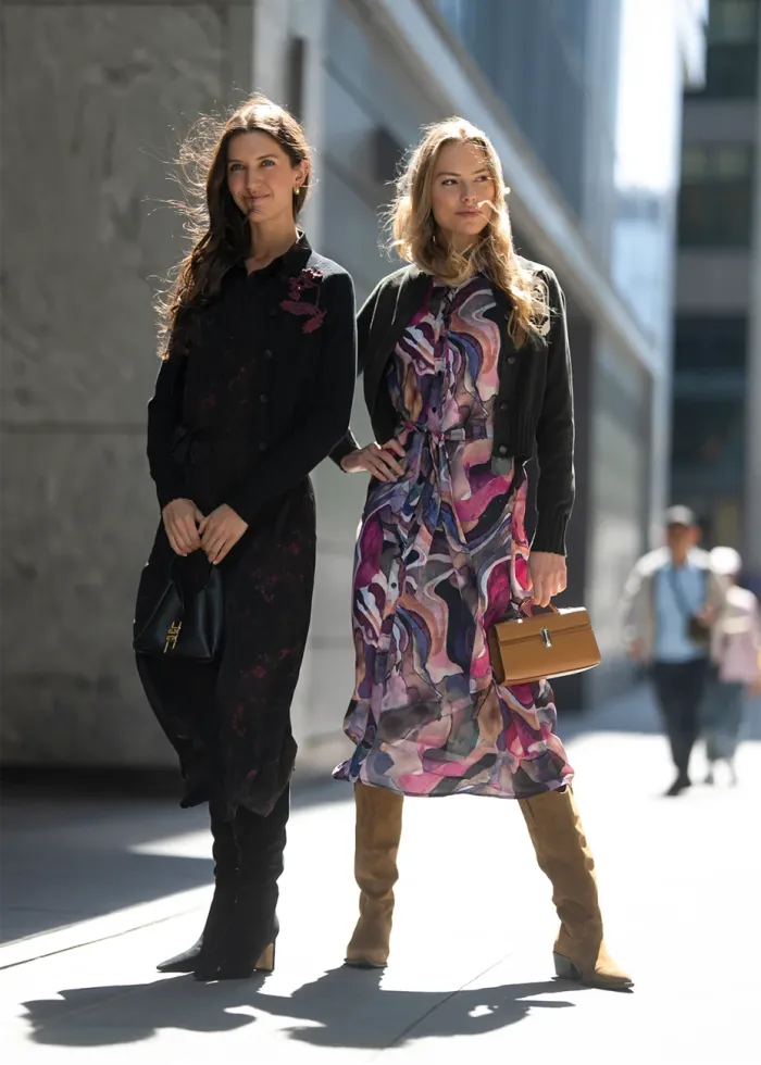 Black Layered Outfit with Printed Midi Dress