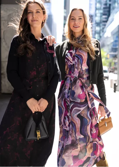 Black Layered Outfit with Printed Midi Dress