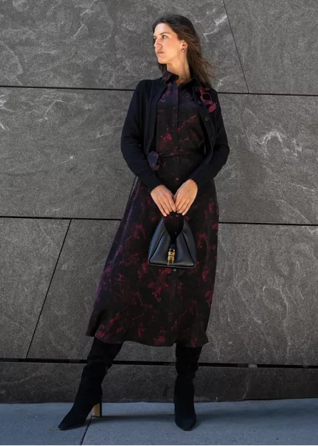 Black Layered Outfit with Printed Midi Dress