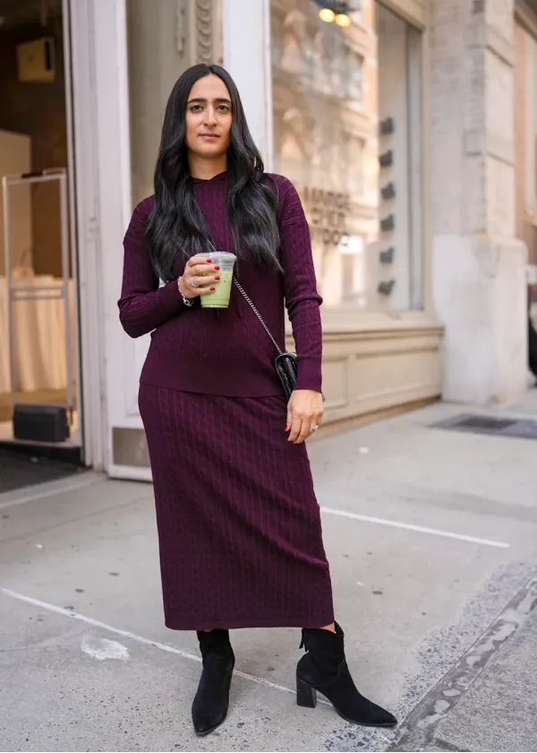 Burgundy Cable Knit Hoodie Set