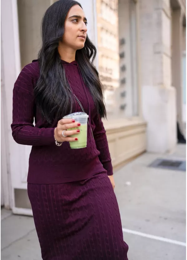 Burgundy Cable Knit Hoodie Set