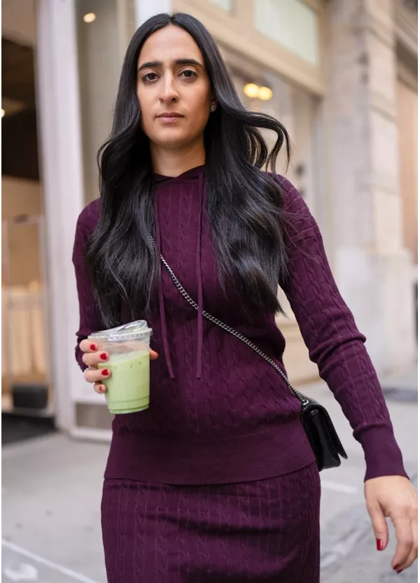 Burgundy Cable Knit Hoodie Set
