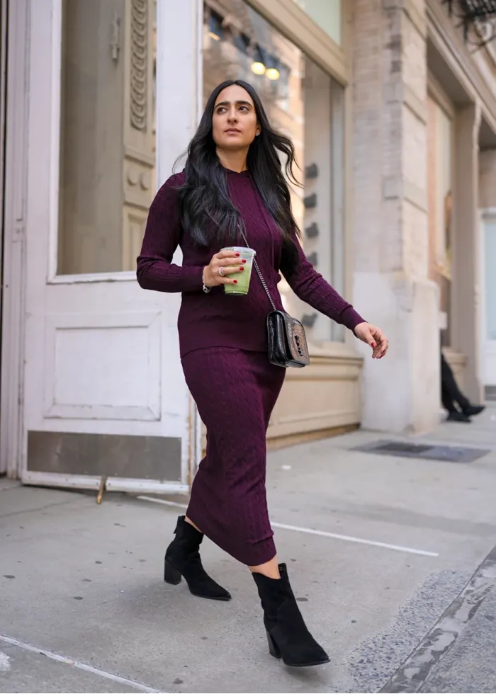 Burgundy Cable Knit Hoodie Set