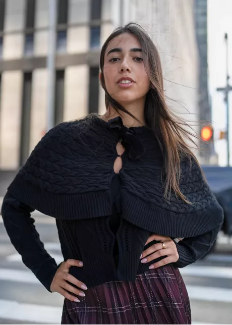 Layered Knit and Plaid Skirt City Outfit