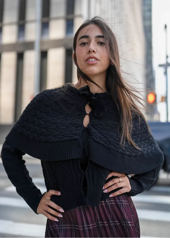 Layered Knit and Plaid Skirt City Outfit