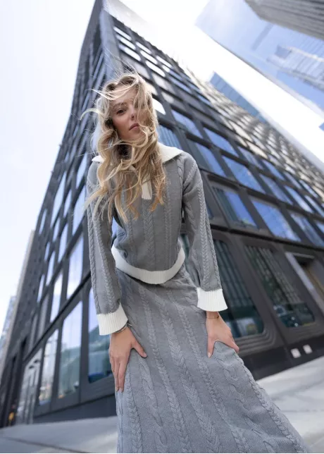 Grey Cable Knit Sweater & Skirt Set