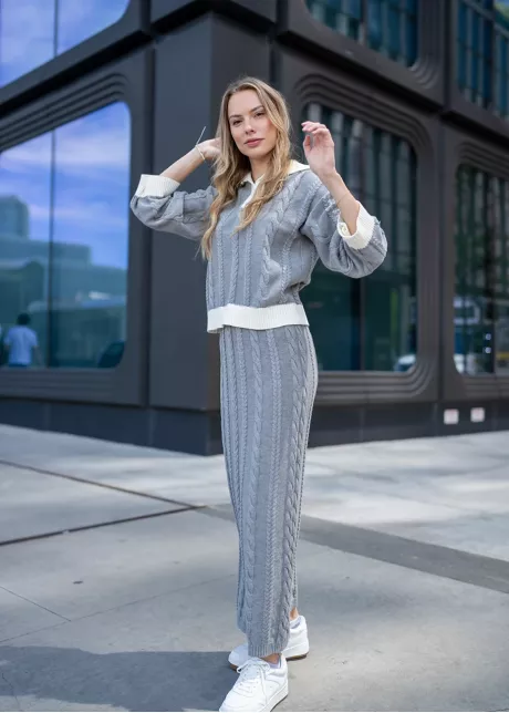 Grey Cable Knit Sweater & Skirt Set