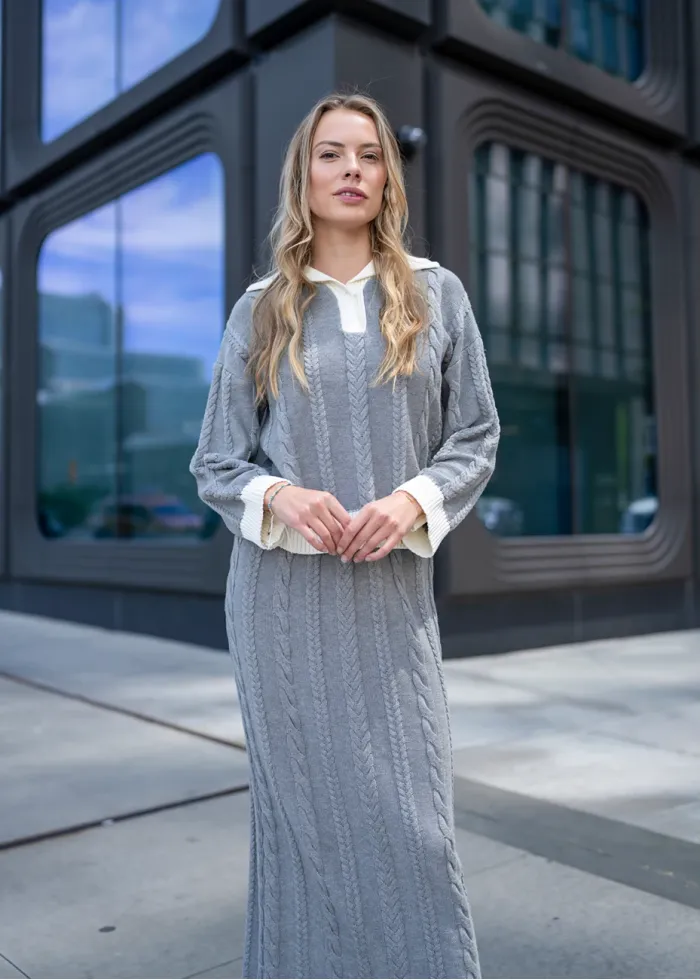 Grey Cable Knit Sweater & Skirt Set