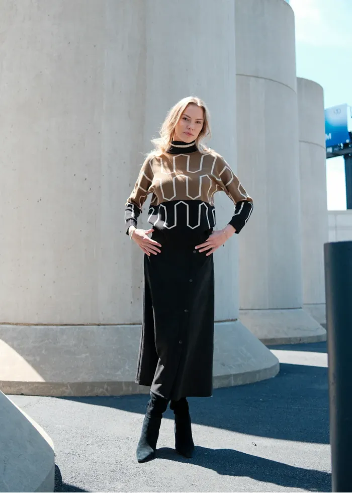A-Line Black Midi Skirt with Button Detail