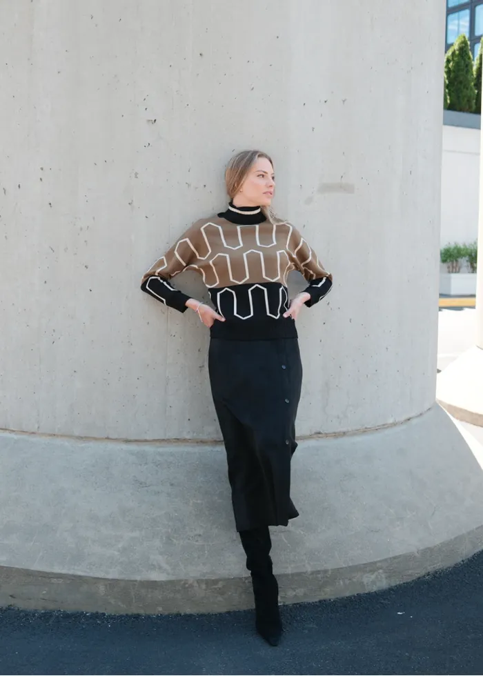 A-Line Black Midi Skirt with Button Detail