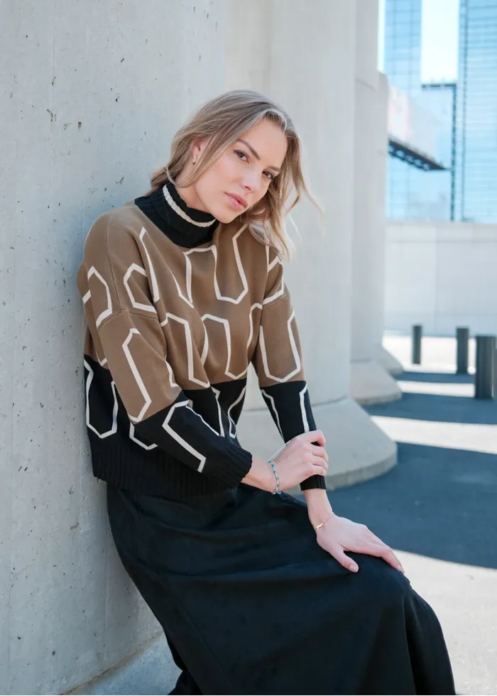 Geometric Contrast Olive & Black Outfit
