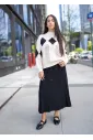 Open-Stitch Knit Sweater in Cream & Black