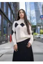 Open-Stitch Knit Sweater in Cream & Black