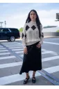 Open-Stitch Knit Sweater in Cream & Black