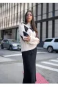 Open-Stitch Knit Sweater in Cream & Black