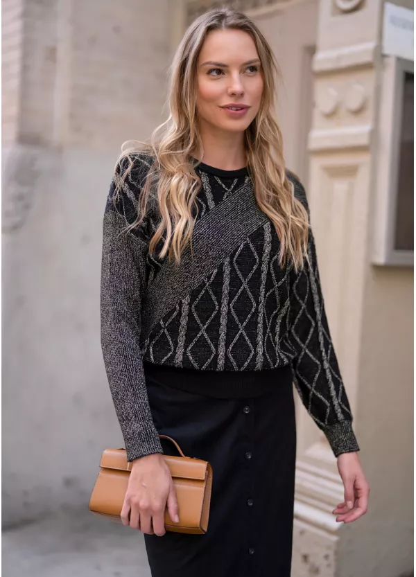 Golden Thread Black Skirt Outfit