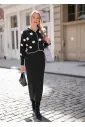 Black Cardigan with White Flower Accents