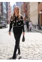 Black Cardigan with White Flower Accents