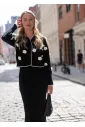 Black Cardigan with White Flower Accents