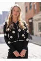 Black Cardigan with White Flower Accents