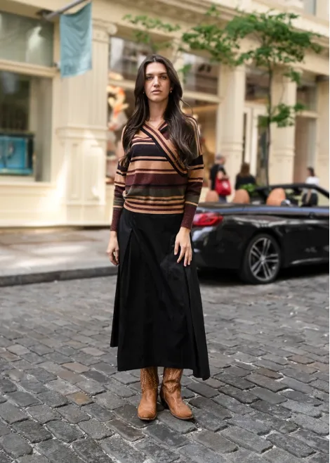 Autumn Stripe Knit Top & Skirt Outfit